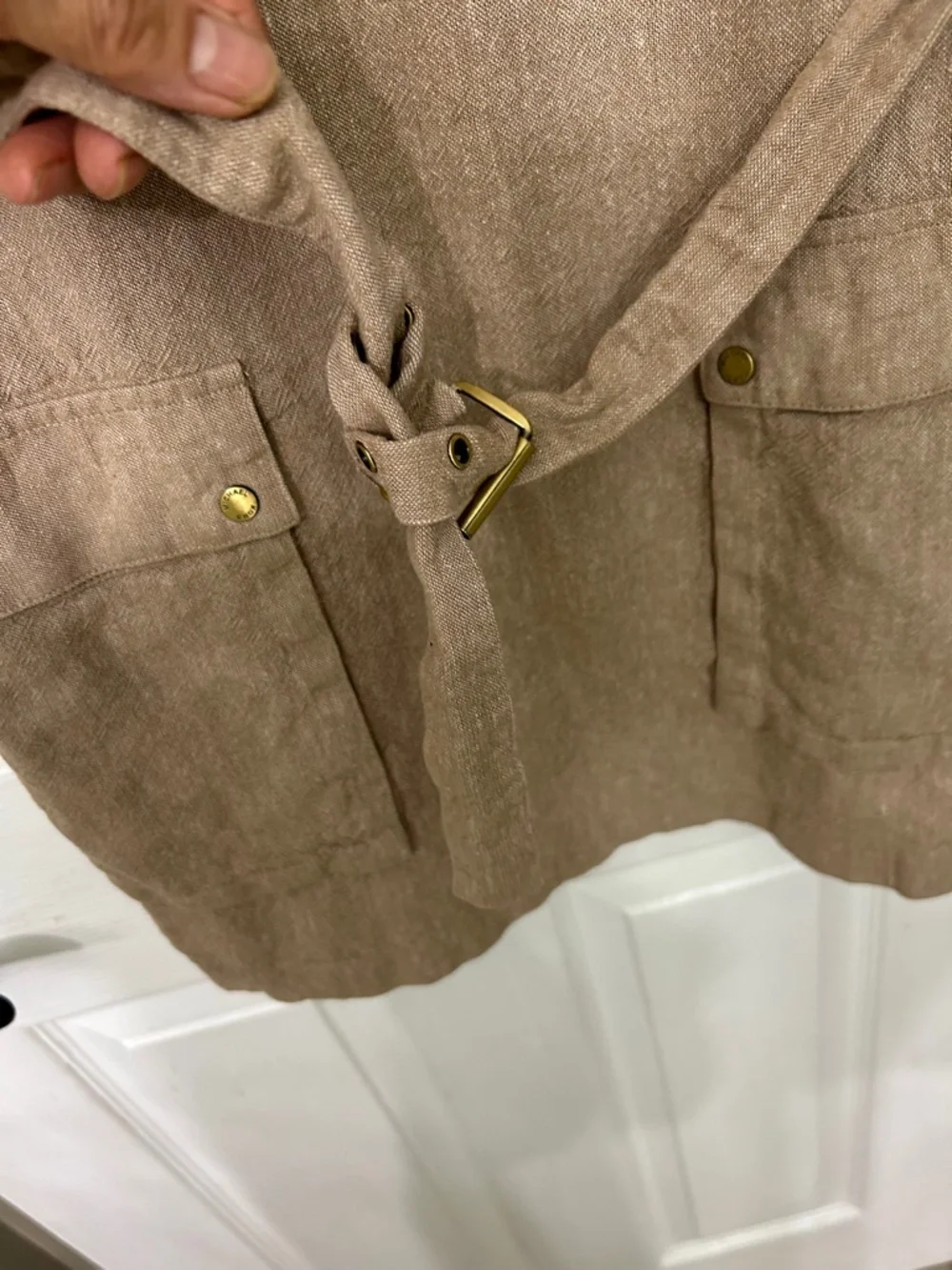 Michael Kors Summer Shift Short Linen Dress Tan M Casual Lounge Cool Earthy